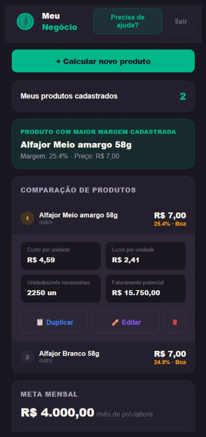 Painel Meu Negócio no celular